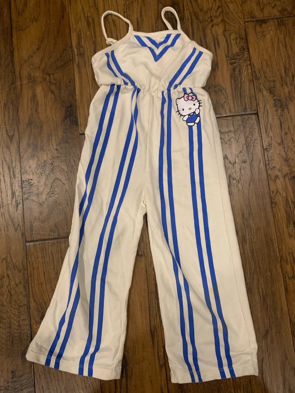 Hello Kitty Cream and Blue Striped Girls' One-Piece Jumpsuit